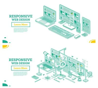 Adaptive and Responsive Web Design Isometric Concept. Stock Illustration