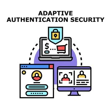 Adaptive authentication security concept protecting online transactions Stock Illustration