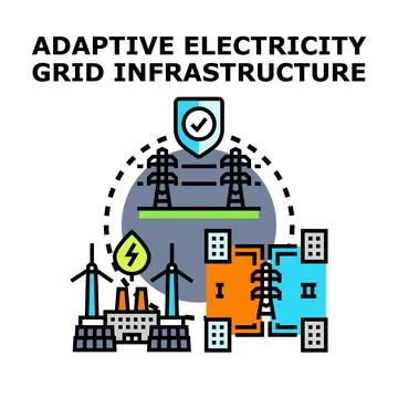 Adaptive electricity grid infrastructure concept diagram Stock Illustration