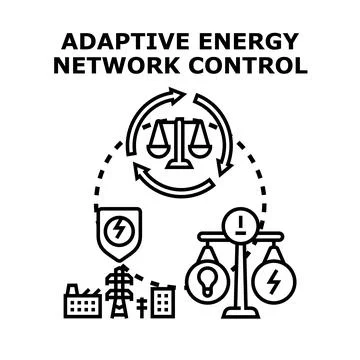 Adaptive energy network controlling smart grid management concept Illustrazione stock