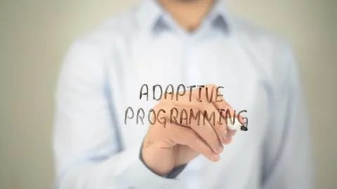 Adaptive Programming, man writing on transparent screen Stock Photos