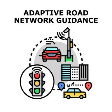 Adaptive road network guidance system managing intelligent city traffic Stock Illustration