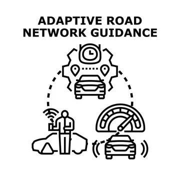Adaptive road network guidance system adjusting routes and speed in real time Stock Illustration