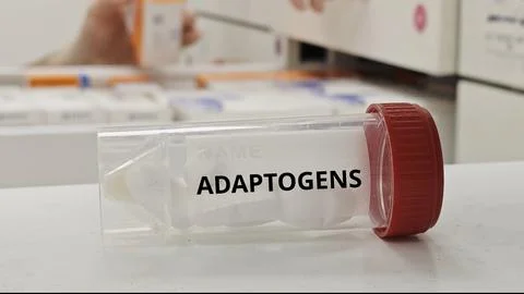 ADAPTOGENS tablets used to improve stress resistance and support physiologica 库存照片