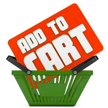 Add to cart 3d text and basket Stock Illustration