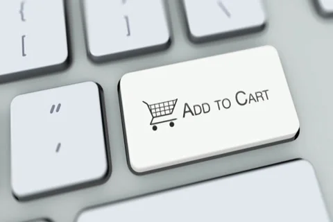 Add to cart button on computer keyboard. Key is pressed, click for HD Stock Footage 35648397