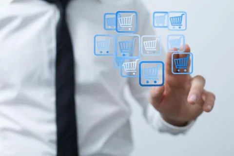 A Add To Cart Internet Web Store Buy Online E-Commerce concept. Stockfoto's