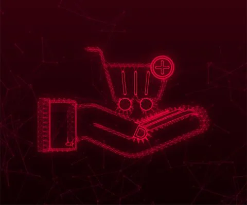 Add to cart Plexus icon with hands. Shopping Cart icon. Vector stock 스톡 일러스트