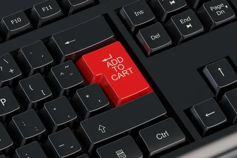 Add to cart red keyboard button Illustrazione stock