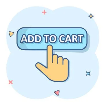 Add to cart shop icon in comic style. Finger cursor vector cartoon illustrati Stock Illustration