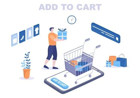 Add To Cart Vector Illustration That Contain List Products, Pictures of Cart  Stock Illustration