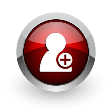 Add contact red circle web glossy icon. Stock-Illustration