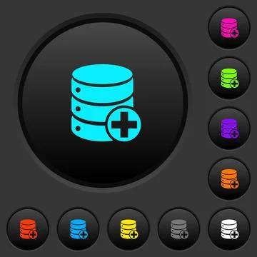Add to database dark push buttons with color icons Stock Illustration