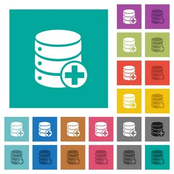 Add to database square flat multi colored icons Ilustración de archivo