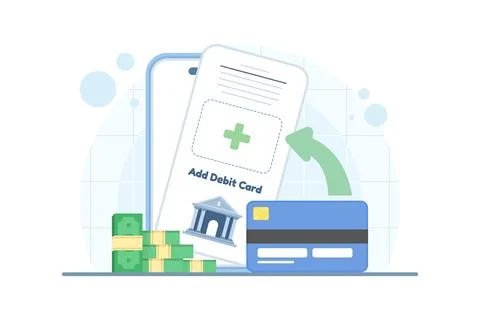 Add debit card mobile app UI concept with forms and popups Stock Illustration