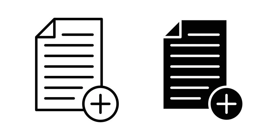 Add document icon solid, line, and editable vector set. Stock Illustration