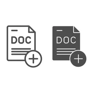 Add document line and glyph icon. File with plus vector illustration isolated on Stock Illustration