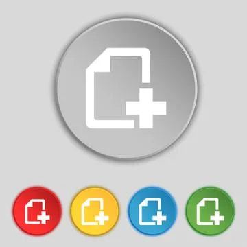 Add File document icon sign. Symbol on five flat buttons. Vector Illustrazione stock