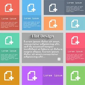 Add File document icon sign. Set of multicolored buttons. Metro style with sp Stock Illustration