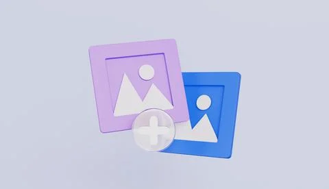 Add image in gallery, Mountains and sun landscape, Button to upload new photo Stock Illustration