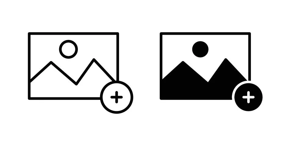 Add image icon drawing lines. Silhouette style vector bundle Stock Illustration
