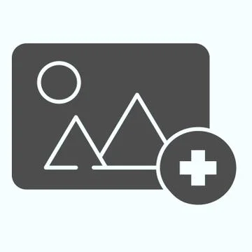 Add image solid icon. Picture landscape with plus vector illustration isolated 库存插图
