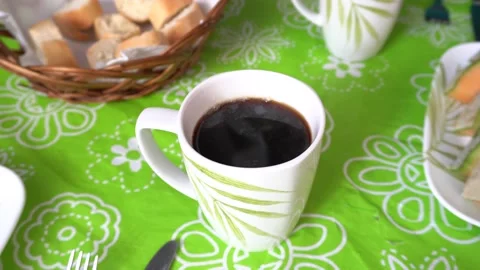 Add milk to a coffee cup 스톡 동영상 135824930