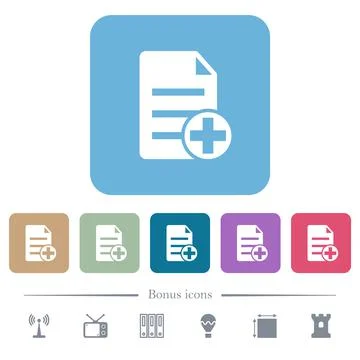 Add new document flat icons on color rounded square backgrounds Illustrazione stock