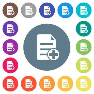 Add new document flat white icons on round color backgrounds Stock Illustration
