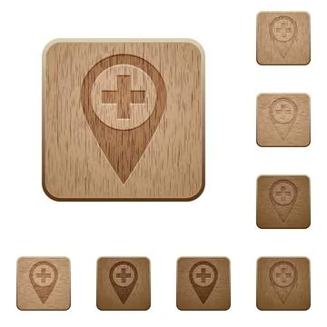 Add new GPS map location wooden buttons Stock Illustration