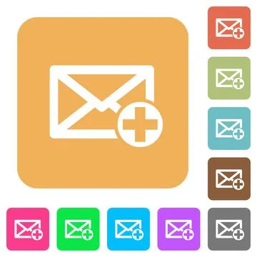 Add new mail rounded square flat icons Stock Illustration