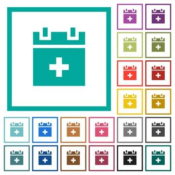 Add new schedule item flat color icons with quadrant frames Stock Illustration