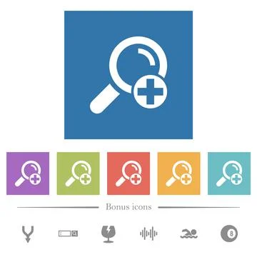 Add new search term flat white icons in square backgrounds Stock Illustration