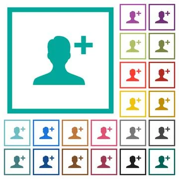 Add new user flat color icons with quadrant frames Stock Illustration