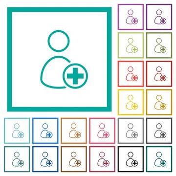 Add new user flat color icons with quadrant frames Stock Illustration