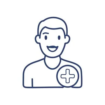 Add new user icon. Line icon of a smiling man with plus sign. Add a new use.. Stock-Illustration