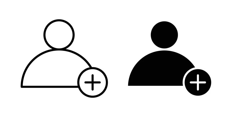 Add a new user icon solid, line, and editable vector set. Stock Illustration