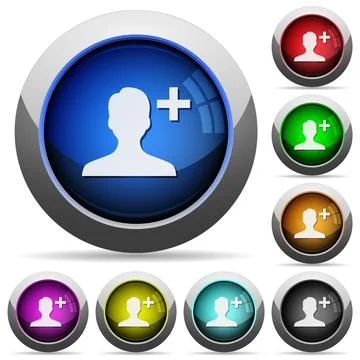 Add new user round glossy buttons Stock Illustration