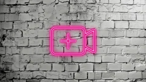 Add new video or upload movie Flicking Icons Neon on white brick wall Stock Footage 277077606