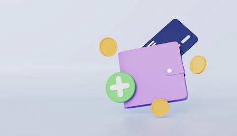 Add Payment 3d icon with Wallet and Credit card, investment money savings Stockillustratie