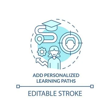 Add personalized learning paths turquoise concept icon Illustrazione stock