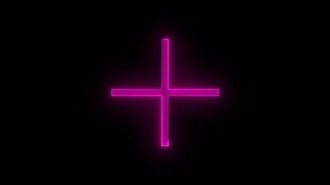 Add plus icon glowing neon pink color animation black background Video stock 274950875