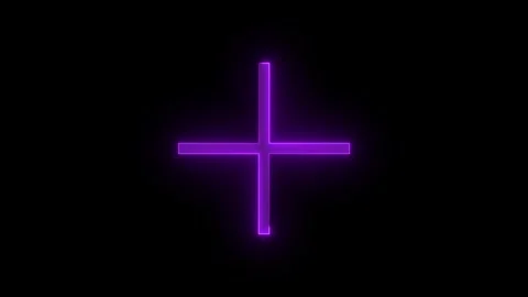 Add plus icon glowing neon purple color animation black background Video stock 274950879