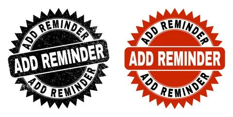 ADD REMINDER Black Rosette Stamp Seal with Corroded Texture Stock Illustration