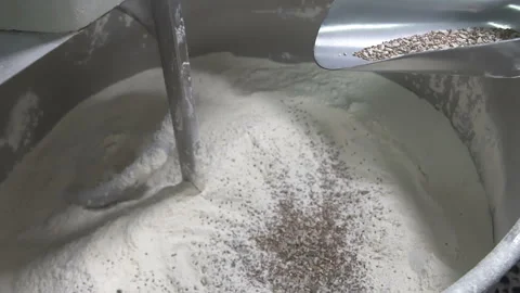 Add the seed mixture to the dough. slow motion Video stock 100736080
