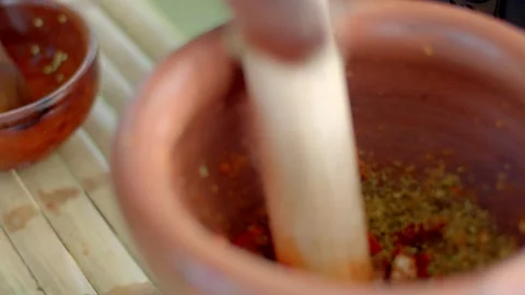 Add shrimp paste to make curry paste fragrant and unique to Thailand. Stock Footage 240943947