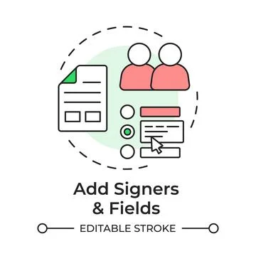 Add signers and fields multi color concept icon Stock Illustration