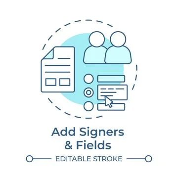 Add signers and fields soft blue concept icon Stock Illustration