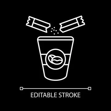 Add sugar to coffee white linear icon for dark theme Stock Illustration