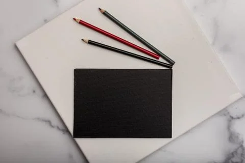 Add text flat lay background blank canvases with art pencils Stock Photos